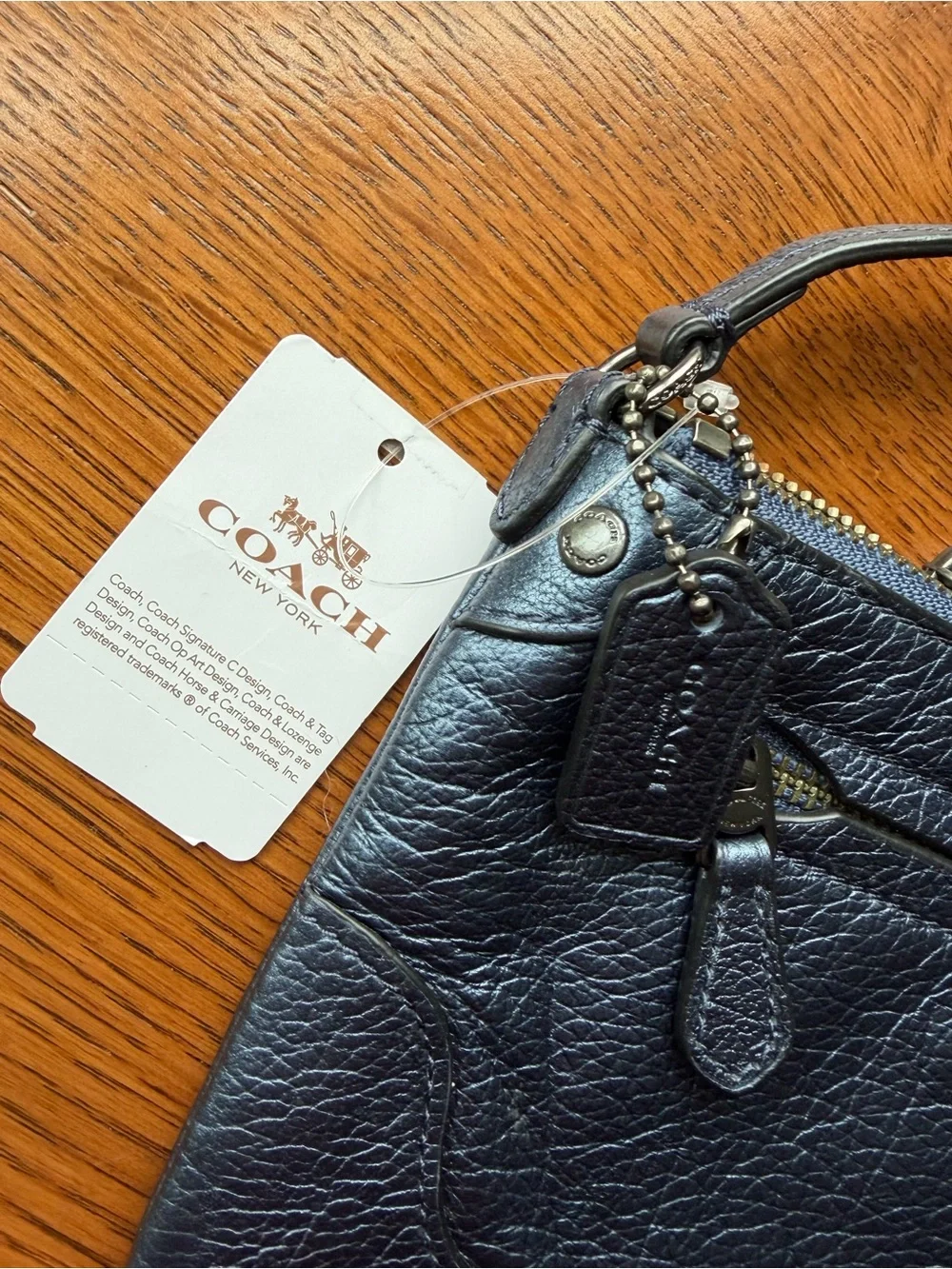NWT Coach Pebbled Leather Larger Wristlet Clutch - PEARLIZED DENIM color - Picture 2 of 9
